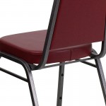 Trapezoidal Back Stacking Banquet Chair in Burgundy Vinyl - Silver Vein Frame