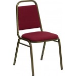 Trapezoidal Back Stacking Banquet Chair in Burgundy Fabric - Gold Vein Frame