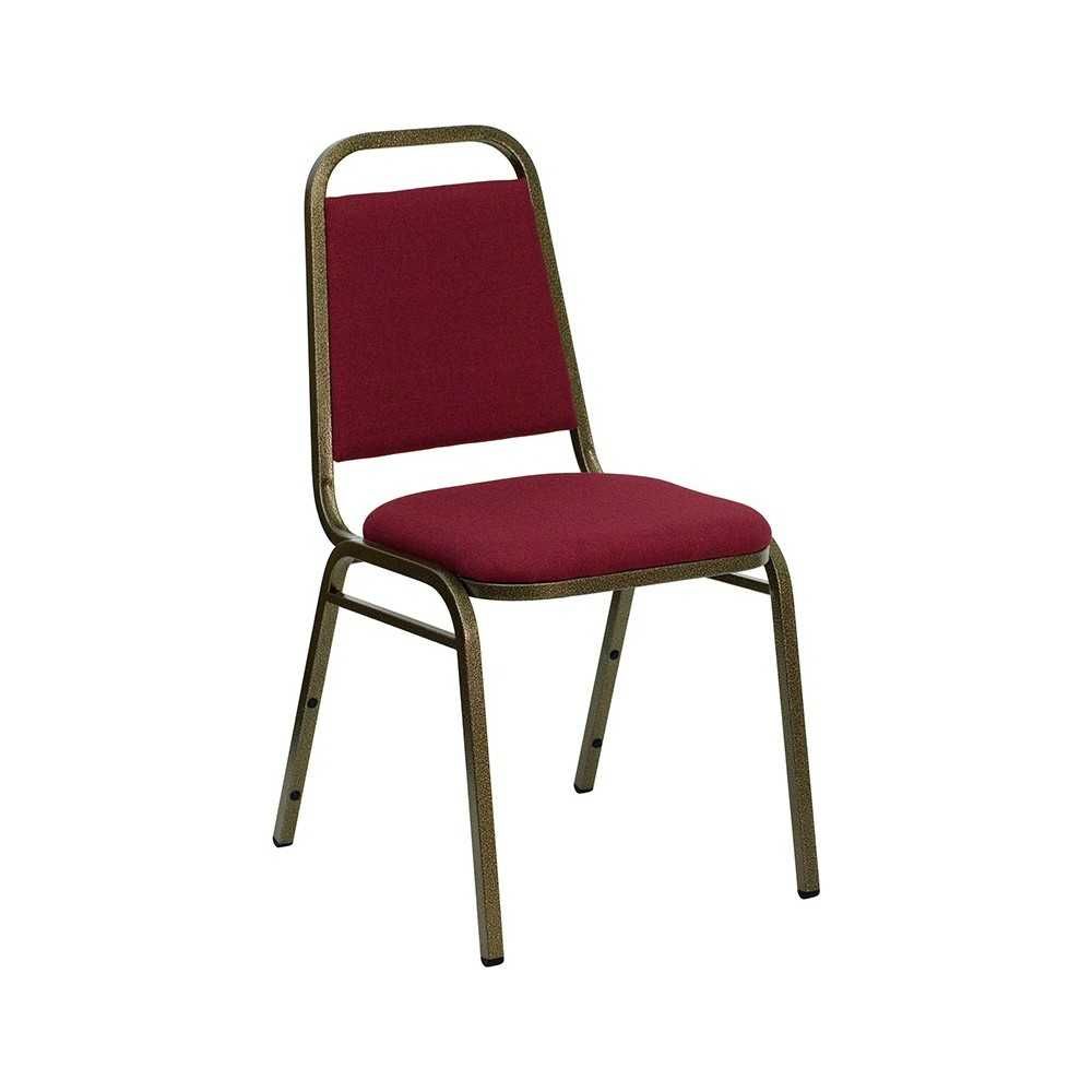 Trapezoidal Back Stacking Banquet Chair in Burgundy Fabric - Gold Vein Frame