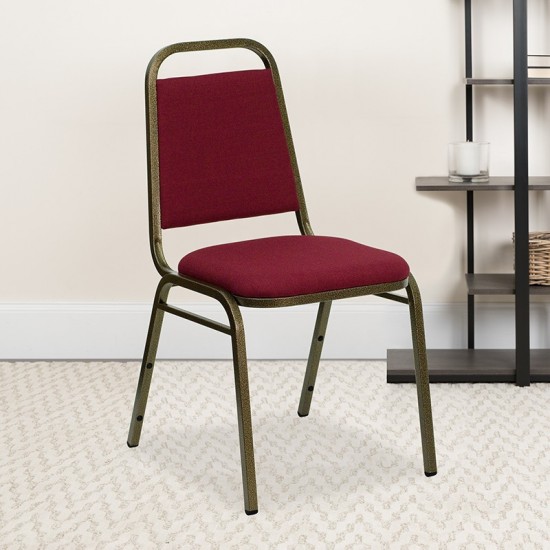 Trapezoidal Back Stacking Banquet Chair in Burgundy Fabric - Gold Vein Frame