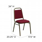 Trapezoidal Back Stacking Banquet Chair in Burgundy Fabric - Gold Vein Frame