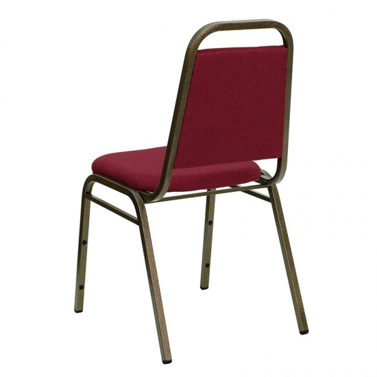 Trapezoidal Back Stacking Banquet Chair in Burgundy Fabric - Gold Vein Frame