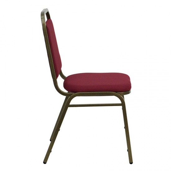 Trapezoidal Back Stacking Banquet Chair in Burgundy Fabric - Gold Vein Frame