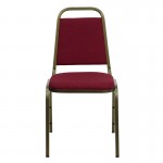 Trapezoidal Back Stacking Banquet Chair in Burgundy Fabric - Gold Vein Frame