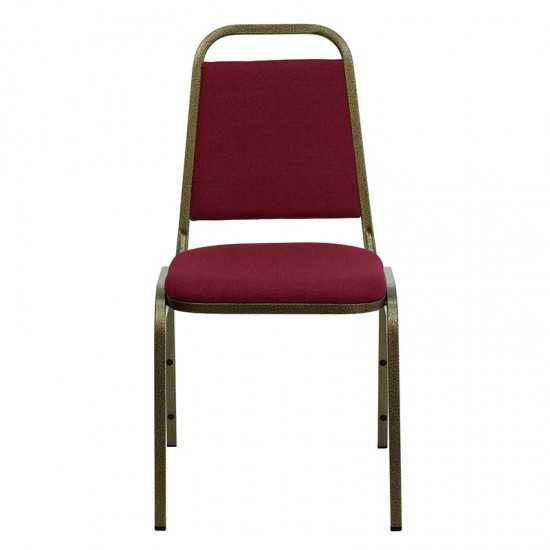 Trapezoidal Back Stacking Banquet Chair in Burgundy Fabric - Gold Vein Frame