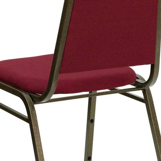 Trapezoidal Back Stacking Banquet Chair in Burgundy Fabric - Gold Vein Frame