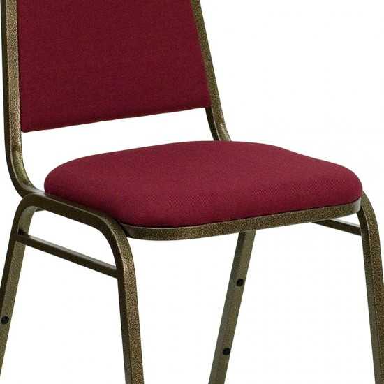 Trapezoidal Back Stacking Banquet Chair in Burgundy Fabric - Gold Vein Frame