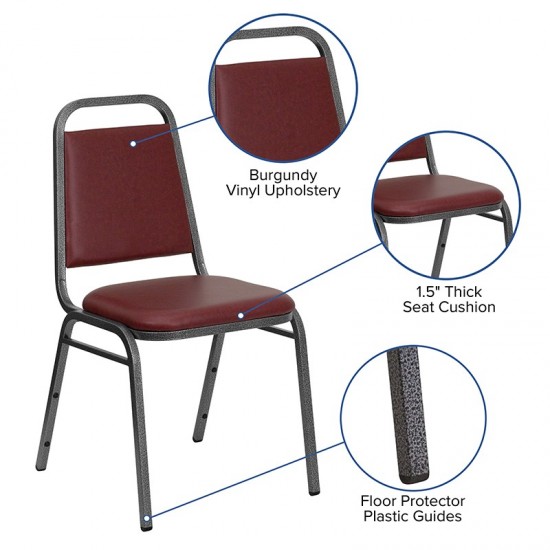 Trapezoidal Back Stacking Banquet Chair in Burgundy Vinyl - Silver Vein Frame
