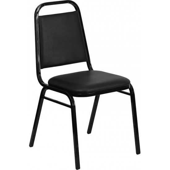 Trapezoidal Back Stacking Banquet Chair in Black Vinyl - Black Frame