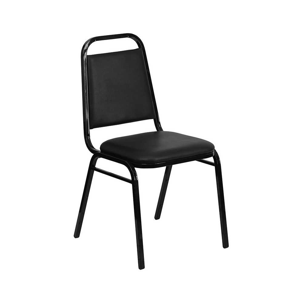 Trapezoidal Back Stacking Banquet Chair in Black Vinyl - Black Frame