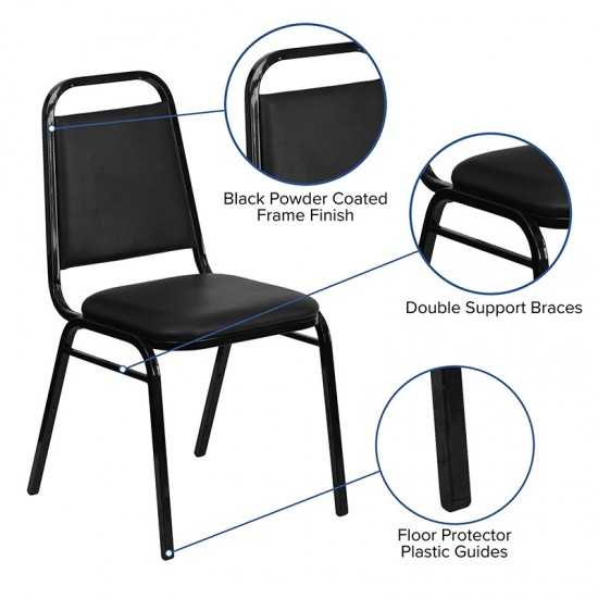 Trapezoidal Back Stacking Banquet Chair in Black Vinyl - Black Frame