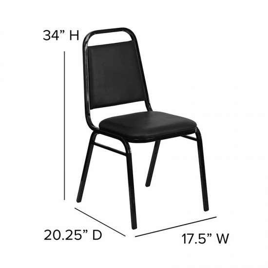 Trapezoidal Back Stacking Banquet Chair in Black Vinyl - Black Frame