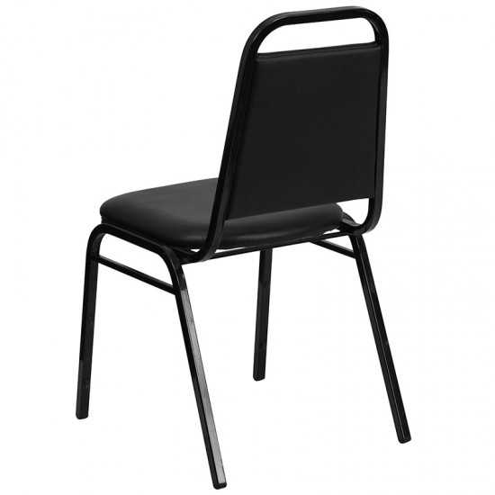 Trapezoidal Back Stacking Banquet Chair in Black Vinyl - Black Frame