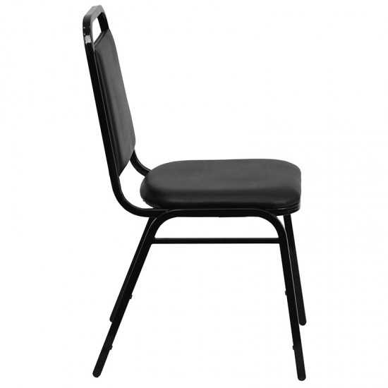 Trapezoidal Back Stacking Banquet Chair in Black Vinyl - Black Frame