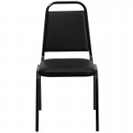 Trapezoidal Back Stacking Banquet Chair in Black Vinyl - Black Frame