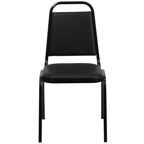 Trapezoidal Back Stacking Banquet Chair in Black Vinyl - Black Frame