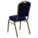 Crown Back Stacking Banquet Chair in Navy Blue Patterned Fabric - Gold Frame