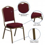 Crown Back Stacking Banquet Chair in Burgundy Fabric - Gold Frame