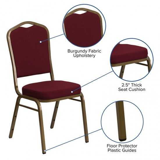 Crown Back Stacking Banquet Chair in Burgundy Fabric - Gold Frame