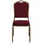 Crown Back Stacking Banquet Chair in Burgundy Fabric - Gold Frame