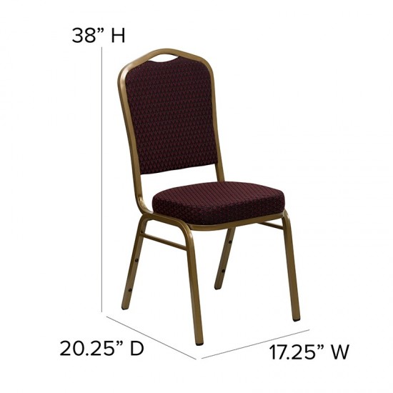 Crown Back Stacking Banquet Chair in Burgundy Patterned Fabric - Gold Frame