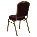 Crown Back Stacking Banquet Chair in Burgundy Patterned Fabric - Gold Frame