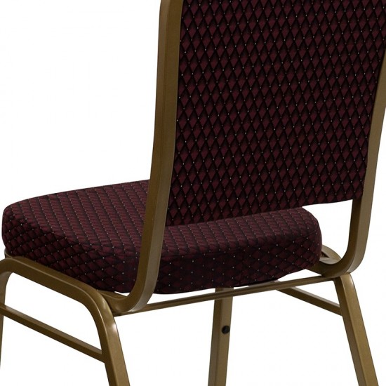 Crown Back Stacking Banquet Chair in Burgundy Patterned Fabric - Gold Frame