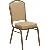 Crown Back Stacking Banquet Chair in Beige Patterned Fabric - Gold Frame