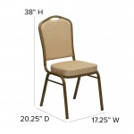 Crown Back Stacking Banquet Chair in Beige Patterned Fabric - Gold Frame