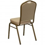 Crown Back Stacking Banquet Chair in Beige Patterned Fabric - Gold Frame