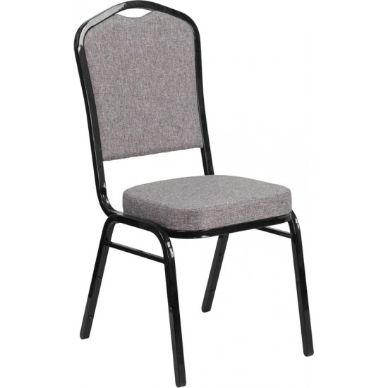 Crown Back Stacking Banquet Chair in Gray Fabric - Black Frame