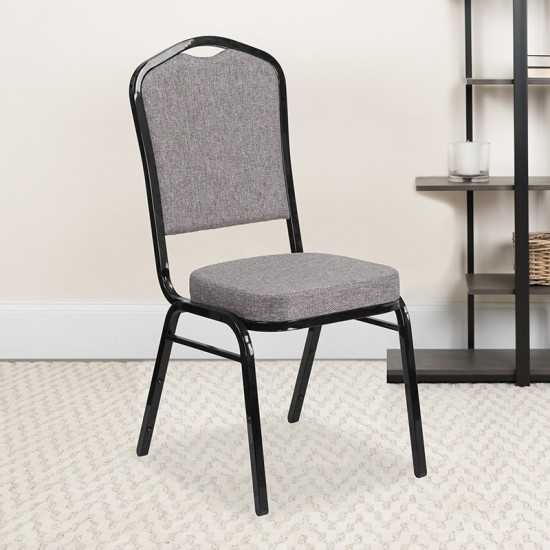 Crown Back Stacking Banquet Chair in Gray Fabric - Black Frame