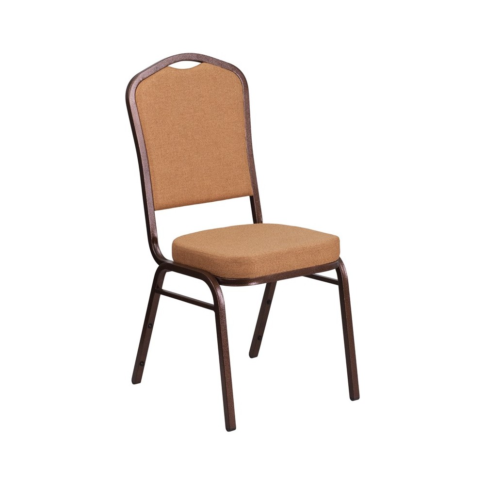 Crown Back Stacking Banquet Chair in Light Brown Fabric - Copper Vein Frame