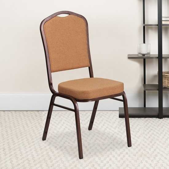 Crown Back Stacking Banquet Chair in Light Brown Fabric - Copper Vein Frame