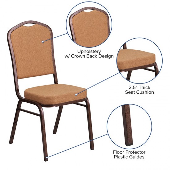 Crown Back Stacking Banquet Chair in Light Brown Fabric - Copper Vein Frame