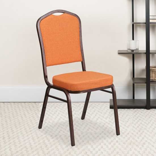 Crown Back Stacking Banquet Chair in Orange Fabric - Copper Vein Frame