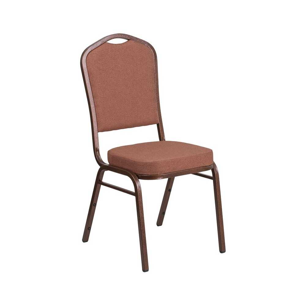 Crown Back Stacking Banquet Chair in Brown Fabric - Copper Vein Frame