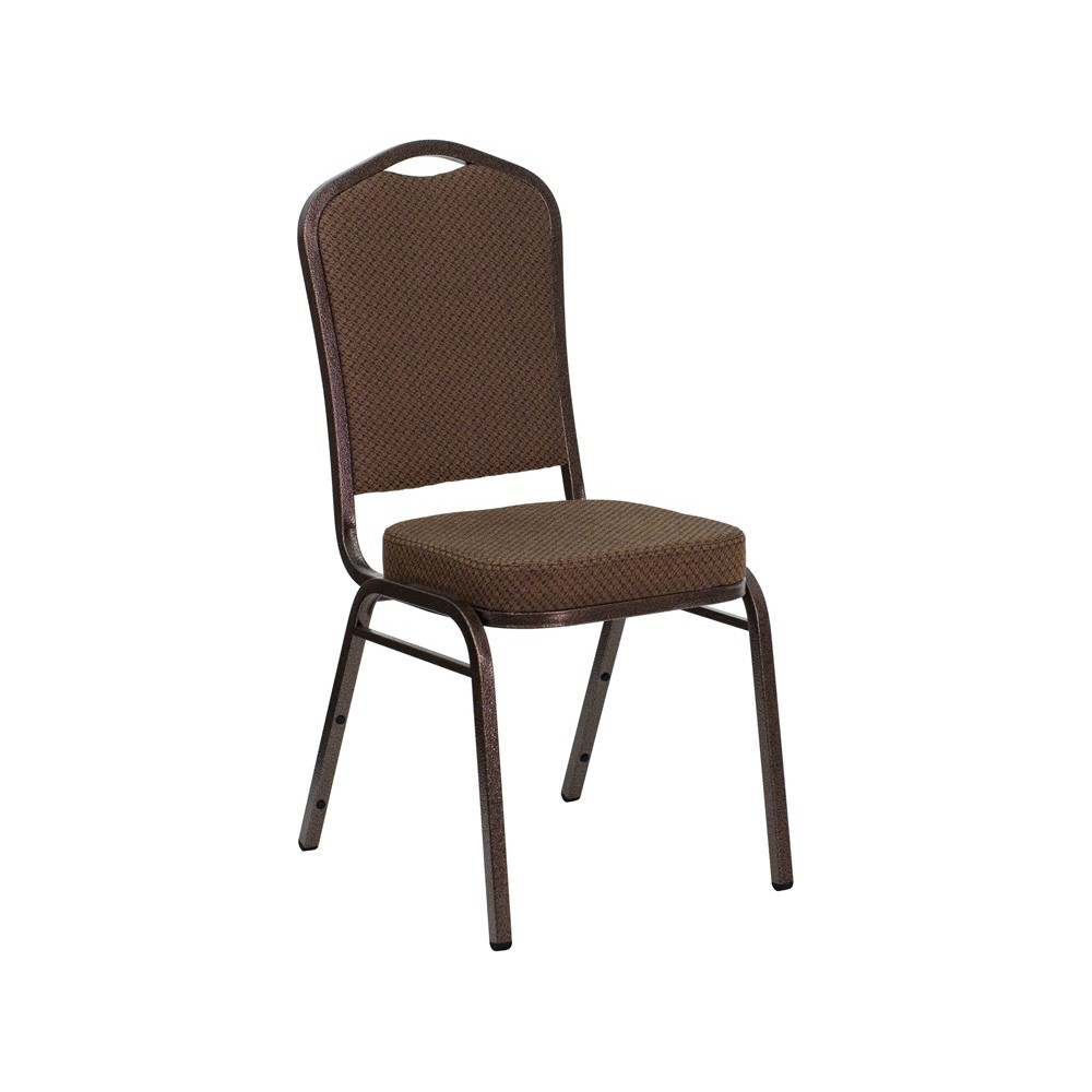 Crown Back Stacking Banquet Chair in Brown Patterned Fabric - Copper Vein Frame