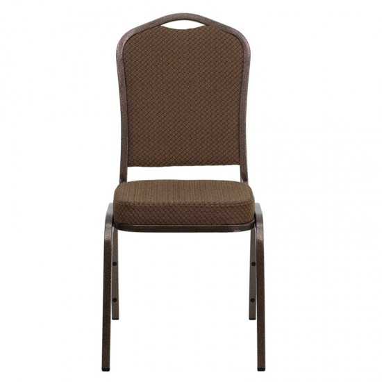 Crown Back Stacking Banquet Chair in Brown Patterned Fabric - Copper Vein Frame