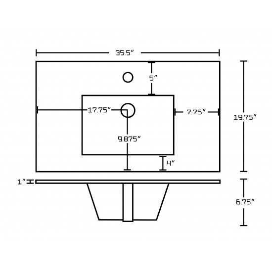 35.5-in. W 1 Hole Ceramic Top Set In White Color