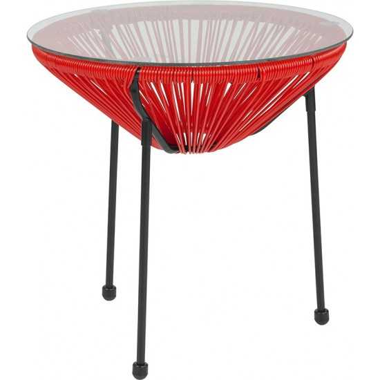 Valencia Oval Comfort Series Take Ten Red Rattan Table with Glass Top