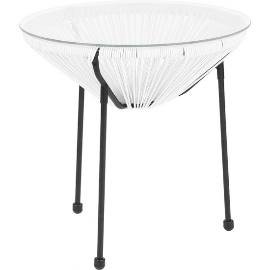 Valencia Oval Comfort Series Take Ten White Rattan Table with Glass Top