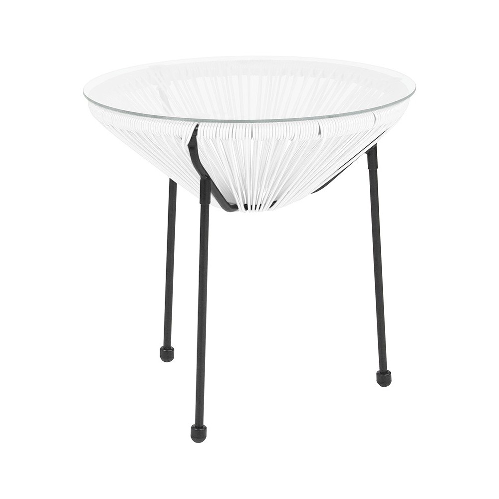 Valencia Oval Comfort Series Take Ten White Rattan Table with Glass Top