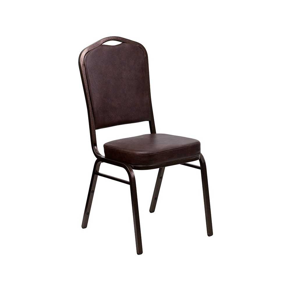 Crown Back Stacking Banquet Chair in Brown Vinyl - Copper Vein Frame