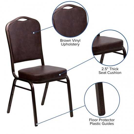 Crown Back Stacking Banquet Chair in Brown Vinyl - Copper Vein Frame