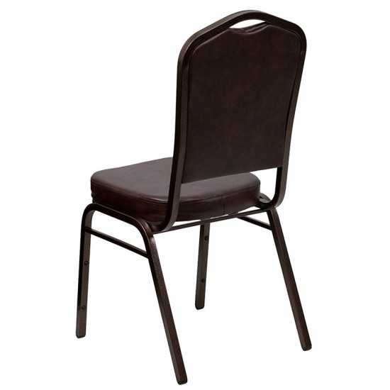 Crown Back Stacking Banquet Chair in Brown Vinyl - Copper Vein Frame