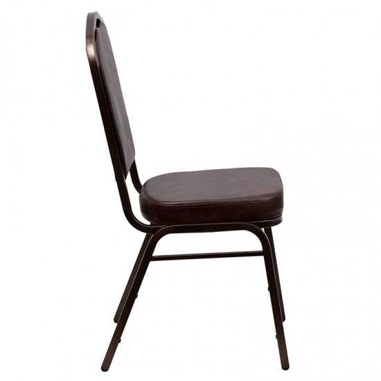 Crown Back Stacking Banquet Chair in Brown Vinyl - Copper Vein Frame