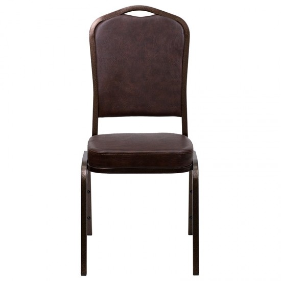 Crown Back Stacking Banquet Chair in Brown Vinyl - Copper Vein Frame