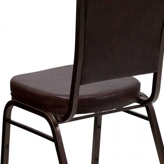 LOT 40 CROWN BACK STACKING BANQUET CHAIRS WITH BROWN VINYL & COPPER VEIN FRAME 