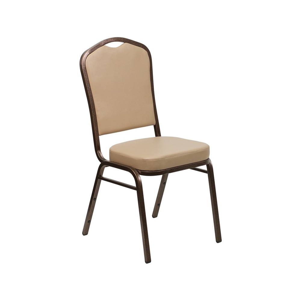 Crown Back Stacking Banquet Chair in Tan Vinyl - Copper Vein Frame